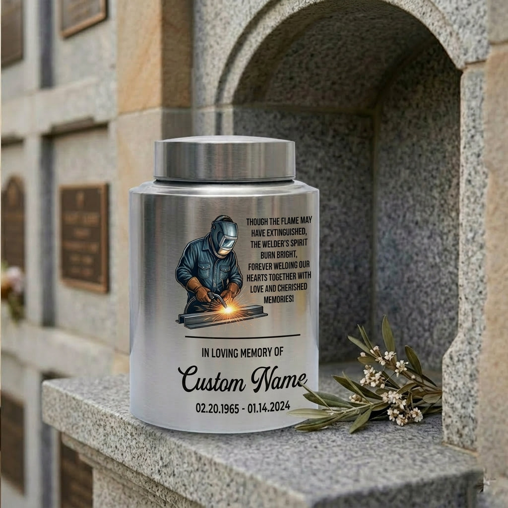 Personalized Welder Theme Stainless Steel UV Print Cremation Ashes Holder for Loss of Husband Father Colleague Sympathy Bereavement Memorial Keepsake Urn, Memorial Gift, In Loving Memory - Image 7