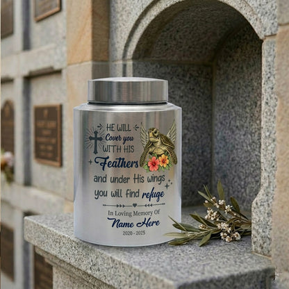 Personalized Sea Turtle Christian Cremation Urn for Human Ashes, He Will Cover You With His Feathers, Custom Name & Dates, Small & Large, Memorial Keepsake Urn, Memorial Gift, In Loving Memory - Image 7