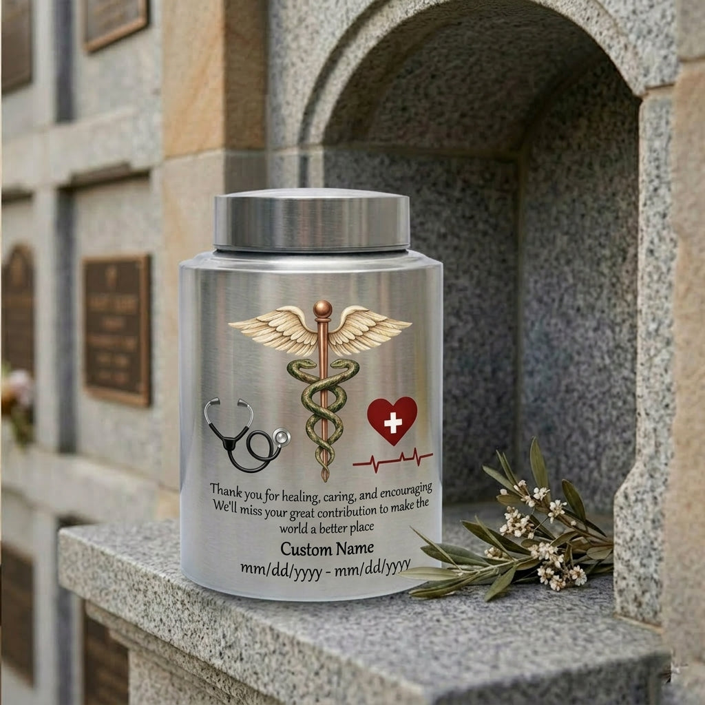 Personalized Doctor Medical Symbol Stainless Steel Urn for Human Ashes, Nurse Appreciation Funeral Memorial Large Capacity Customizable Urn, Memorial Keepsake Urn, Memorial Gift, In Loving Memory - Image 7