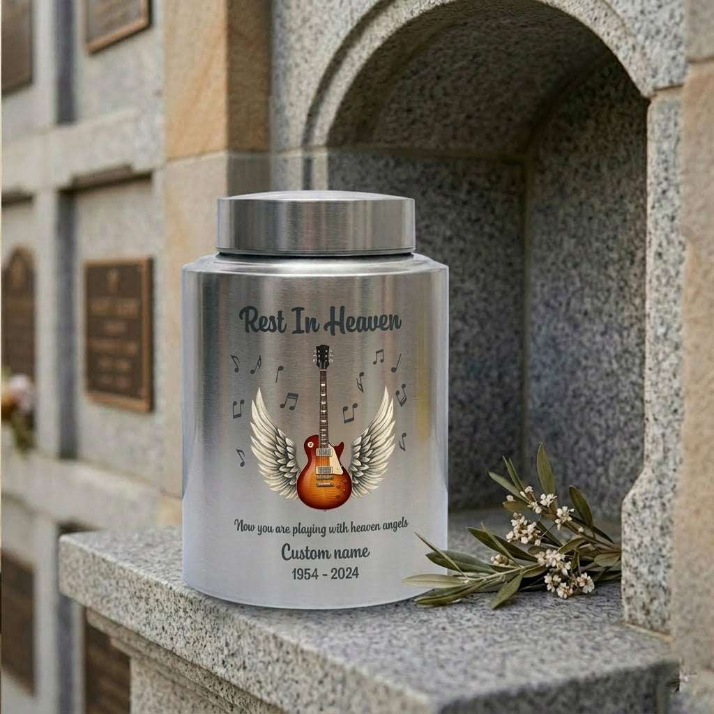 Personalized Guitar Music Lovers Stainless Steel Funeral Cremation Vault For Musician Guitarist Adult Male Female Remains Small And Large Sizes Memorial Keepsake Urn, Memorial Gift, In Loving Memory - Image 7