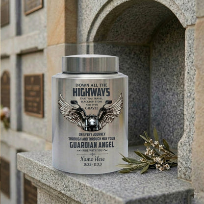 Personalized Motorcycle Riding In Heaven Guardian Angel Stainless Steel Cremation Ash Holder For Adult Male Dad Biker Large UV Print Memorial Keepsake Urn, Memorial Gift, In Loving Memory - Image 7