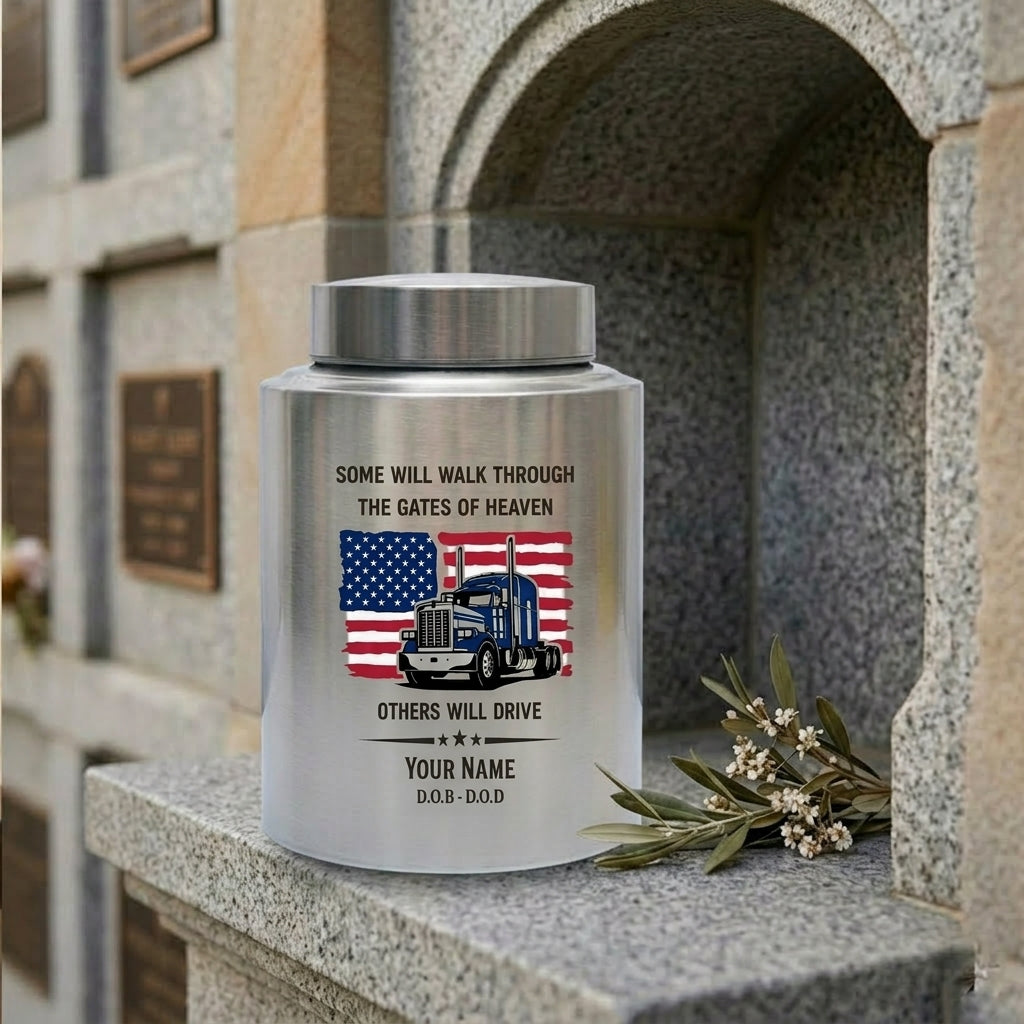 Personalized Semi Truck Angel Wings Stainless Steel Cremation Urn for Truck Driver Dad Male, 2 Sizes, Funeral Bereavement Tribute, Memorial Keepsake Urn, Memorial Gift, In Loving Memory - Image 7