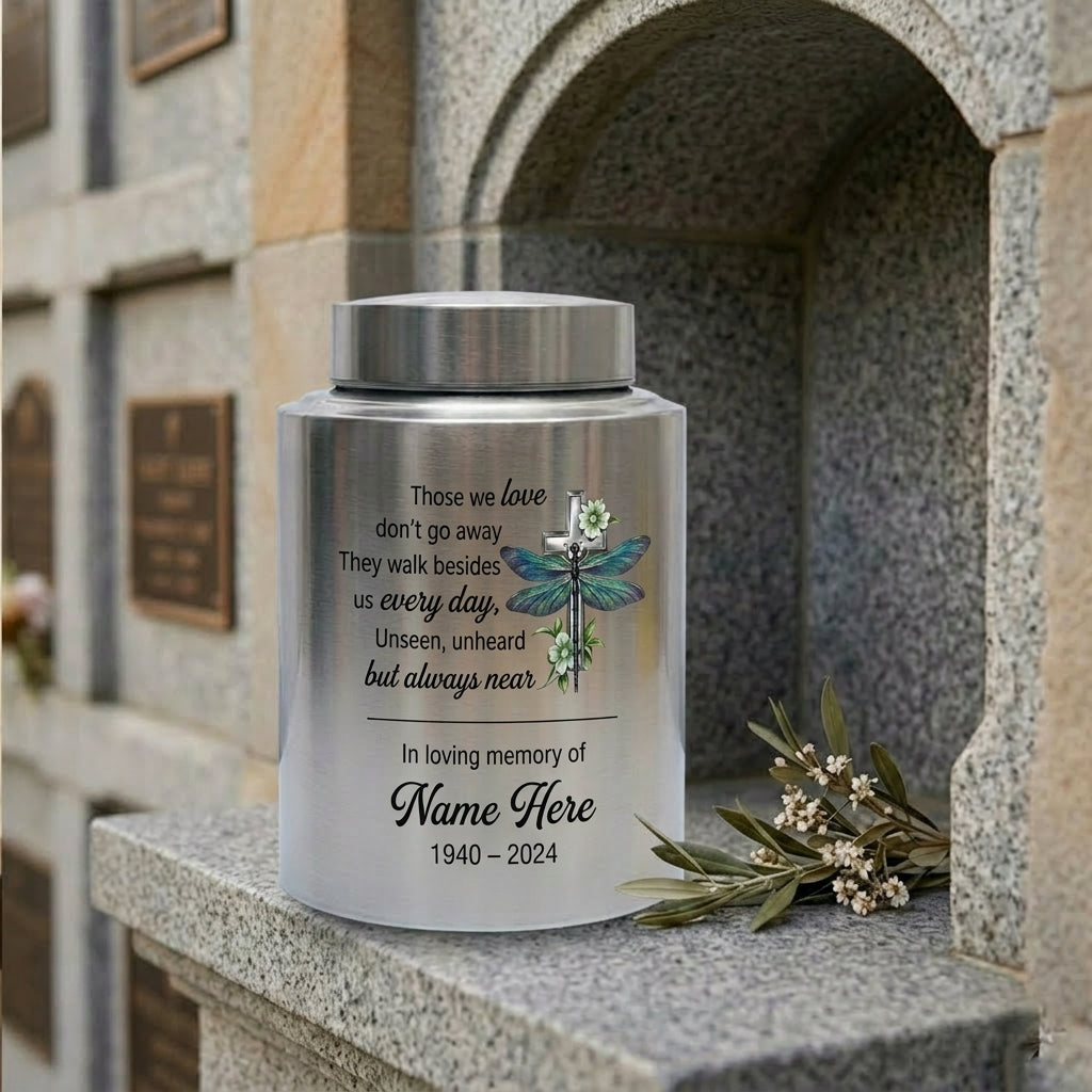 Personalized Dragonfly Floral Cross Stainless Steel UV Printed Funeral Burial Ash Storage for Adult Male Female Human Ashes 5.9in or 7.5in Memorial Keepsake Urn, Memorial Gift, In Loving Memory - Image 7