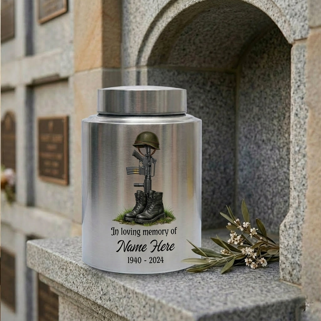 Personalized US Army Veteran Military Stainless Steel Cremation Urn for Ashes Customizable Service Member Tribute Honoring Heroes Large Size Memorial Keepsake Urn, Memorial Gift, In Loving Memory - Image 7