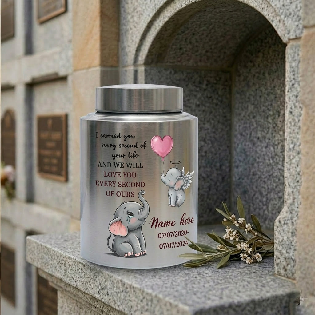 Personalized Baby Elephant Stainless Steel UV Printed Urn for Infant Child Boy Girl Loss, Bereaved Parents Grief Support, Memorial Keepsake Urn, Memorial Gift, In Loving Memory - Image 7