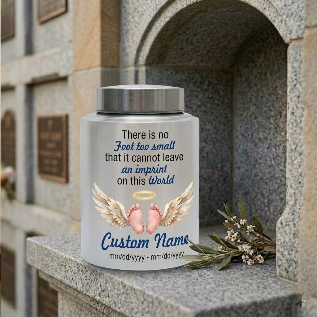 Personalized Baby Footprints UV Print Stainless Steel Urn for Infant Child Miscarriage Loss Foot Too Small Imprint Custom Large Memorial Keepsake Urn, Memorial Gift, In Loving Memory - Image 7