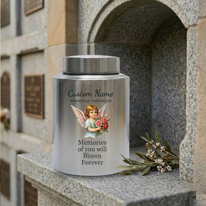 Personalized Baby Flower Bloom UV Printed Stainless Steel Cremation Urn for Infant Child Boy Girl, Custom Name Dates Large Ash Holder, Memorial Keepsake Urn, Memorial Gift, In Loving Memory - Image 7
