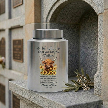 Personalized Highland Cow Christian Bible Verse Stainless Steel Cremation Urn for Human Ashes, Custom Religious Bereavement Sympathy Present, Memorial Keepsake Urn, Memorial Gift, In Loving Memory - Image 7