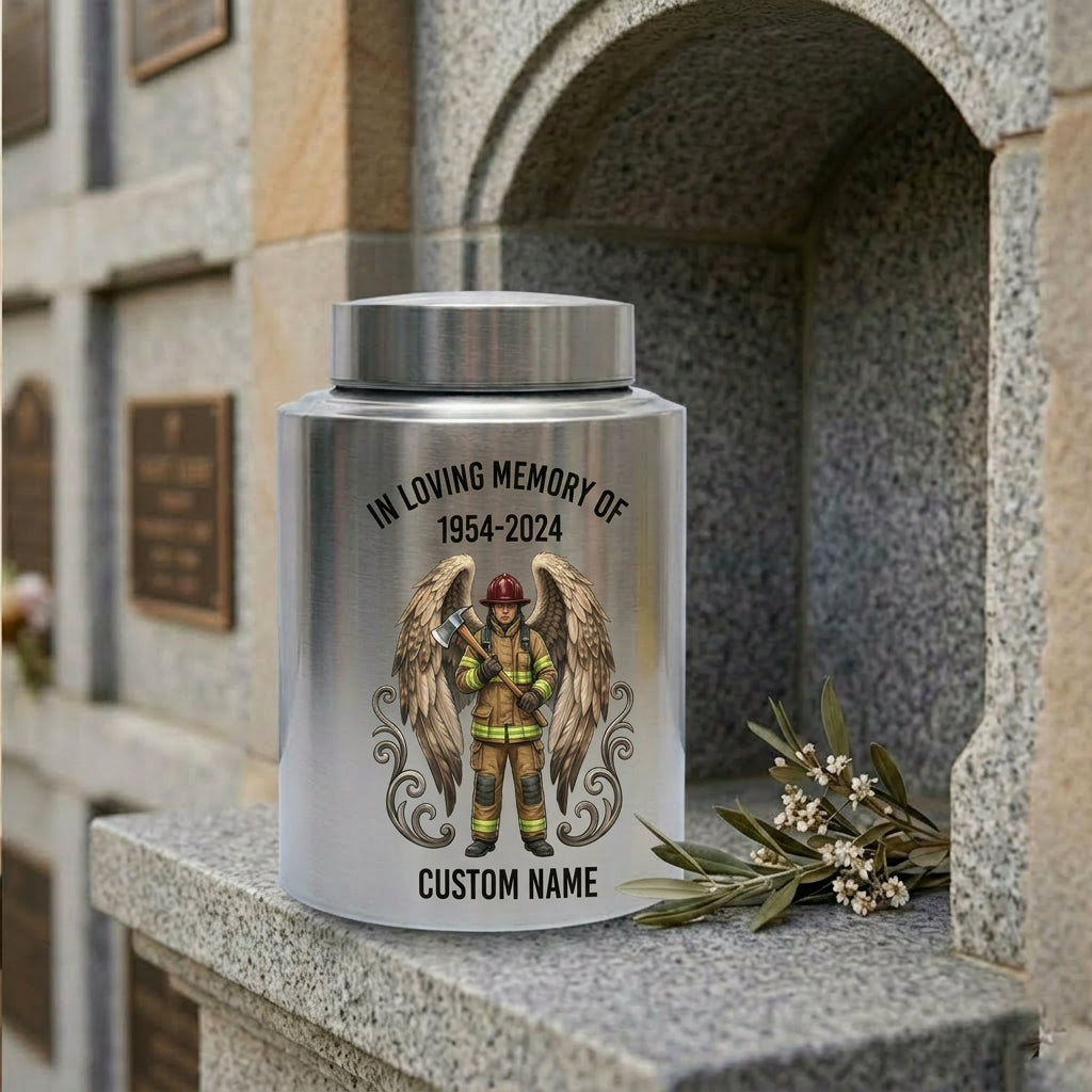 Personalized Firefighter Urn for Human Ashes, Custom Name Date Fireman Angel Wings Cremation Jar, Decorative Stainless Steel Loss Tribute, Memorial Keepsake Urn, Memorial Gift, In Loving Memory - Image 7