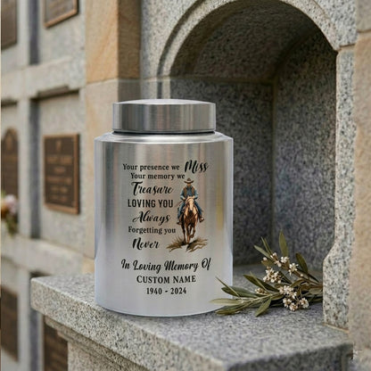 Personalized Cowboy Riding Horse Boots Hat Cross Stainless Steel Cremation Urn For Adult Human Ashes Funeral Remembrance Sympathy Memorial Keepsake Urn, Memorial Gift, In Loving Memory - Image 7