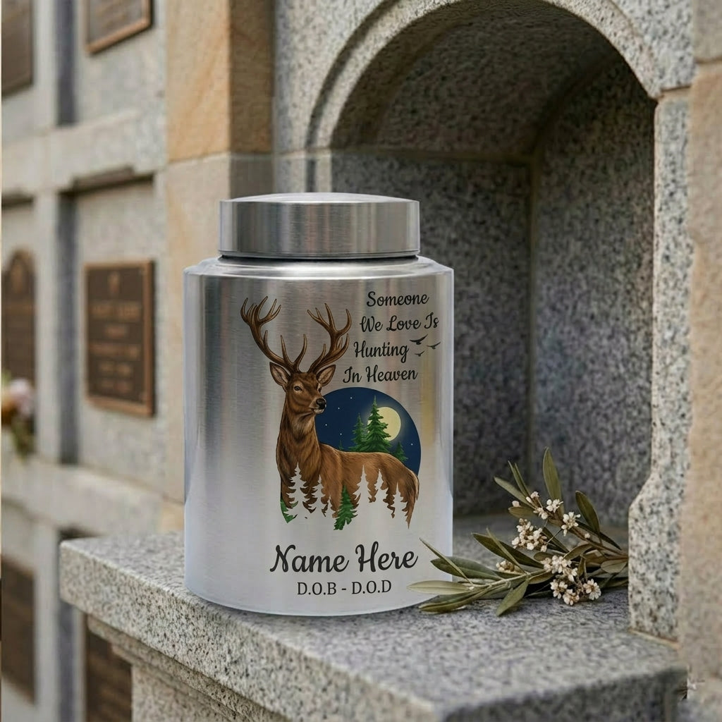 Personalized Deer Hunting Silhouette Stainless Steel Urn for Outdoorsman Dad Grandpa Husband, Hunting In Heaven Custom Adult Ashes Holder, Memorial Keepsake Urn, Memorial Gift, In Loving Memory - Image 7