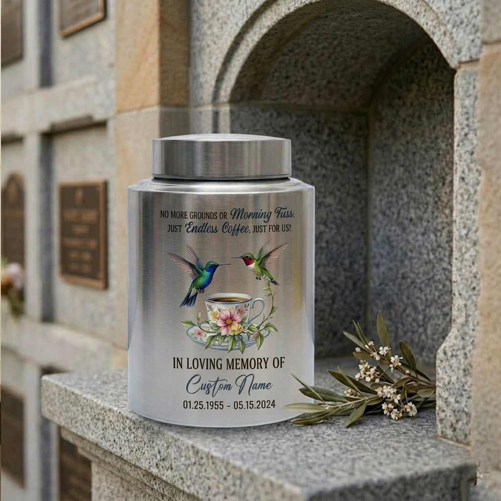 Personalized Coffee Design Stainless Steel Cremation Urn For Coffee Lovers, Morning Brew Tribute Custom Name Dates, 2 Size Options, Memorial Keepsake Urn, Memorial Gift, In Loving Memory - Image 7