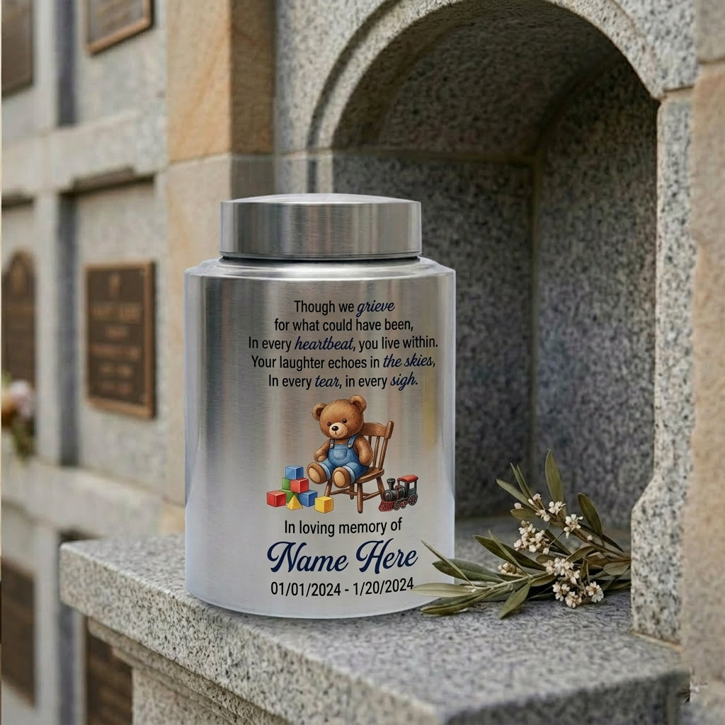 Personalized Teddy Bear Baby Infant Loss UV Printed Stainless Steel Miscarriage Remembrance Grieving Parent Sympathy Gift Cremation Ash Holder Memorial Keepsake Urn, Memorial Gift, In Loving Memory - Image 7