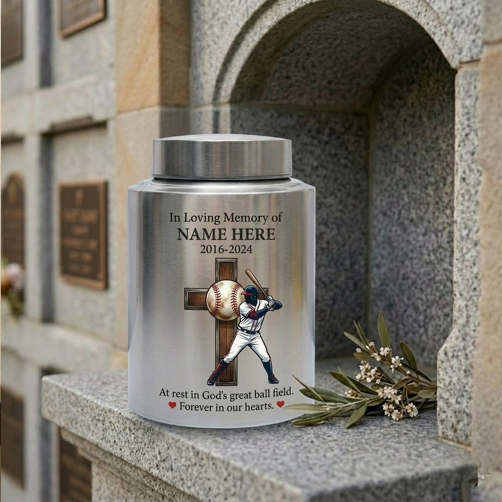 Personalized Baseball Stainless Steel Urn for Human Ashes, Sports Fan Remembrance Container for Coach Player, Two Sizes, Memorial Keepsake Urn, Memorial Gift, In Loving Memory - Image 7