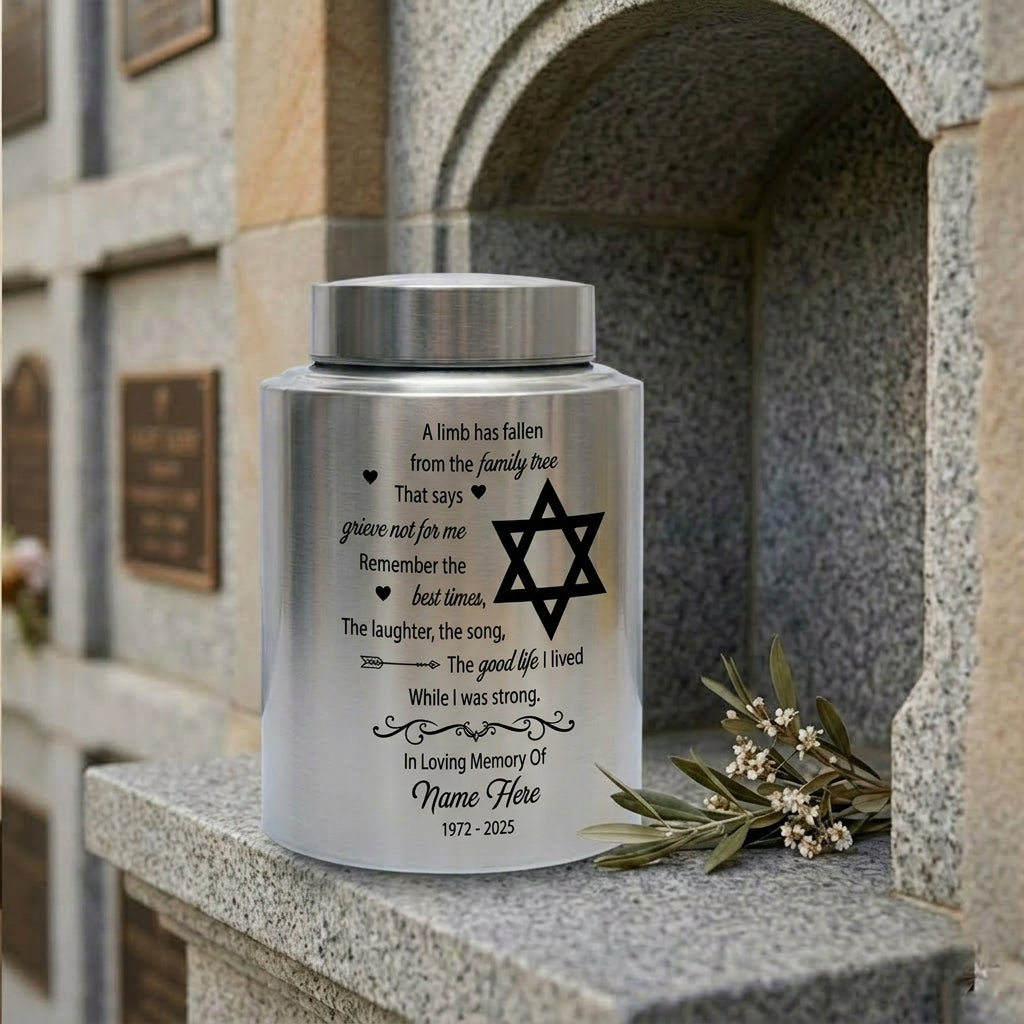 Personalized Tree of Life Jewish Star of David UV Printed Stainless Steel Urn Loss of Loved One Judaism Bereavement Tribute Large 7.5in Memorial Keepsake Urn, Memorial Gift, In Loving Memory - Image 7