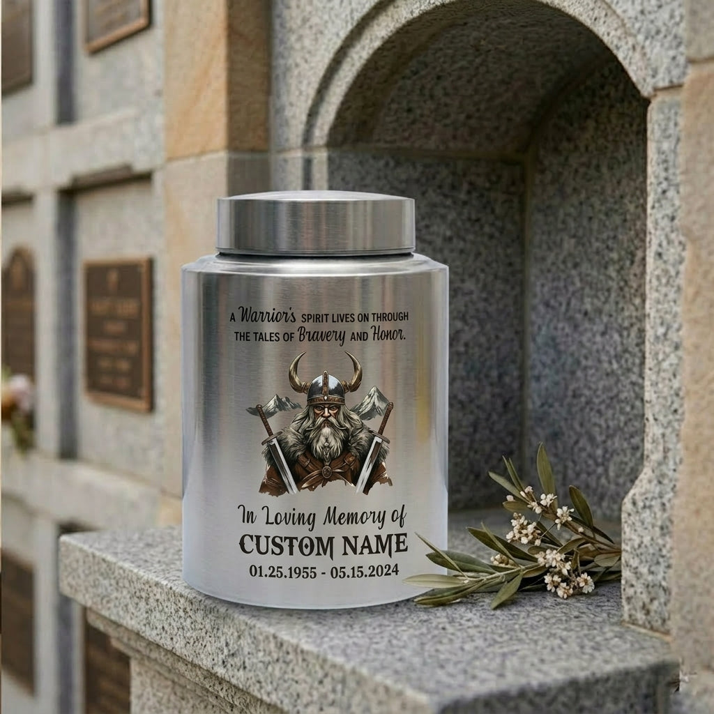 Personalized Valhalla Viking Nordic Runes Stainless Steel Cremation Ash Container For Veteran Warrior Father Son Funeral Small Large Memorial Keepsake Urn, Memorial Gift, In Loving Memory - Image 7