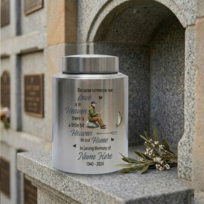 Personalized Bass Fishing Cremation Urns for Human Ashes Loss of Father Husband Fisherman Silhouette Because Someone We Love is in Heaven Quote Memorial Keepsake Urn, Memorial Gift, In Loving Memory - Image 7