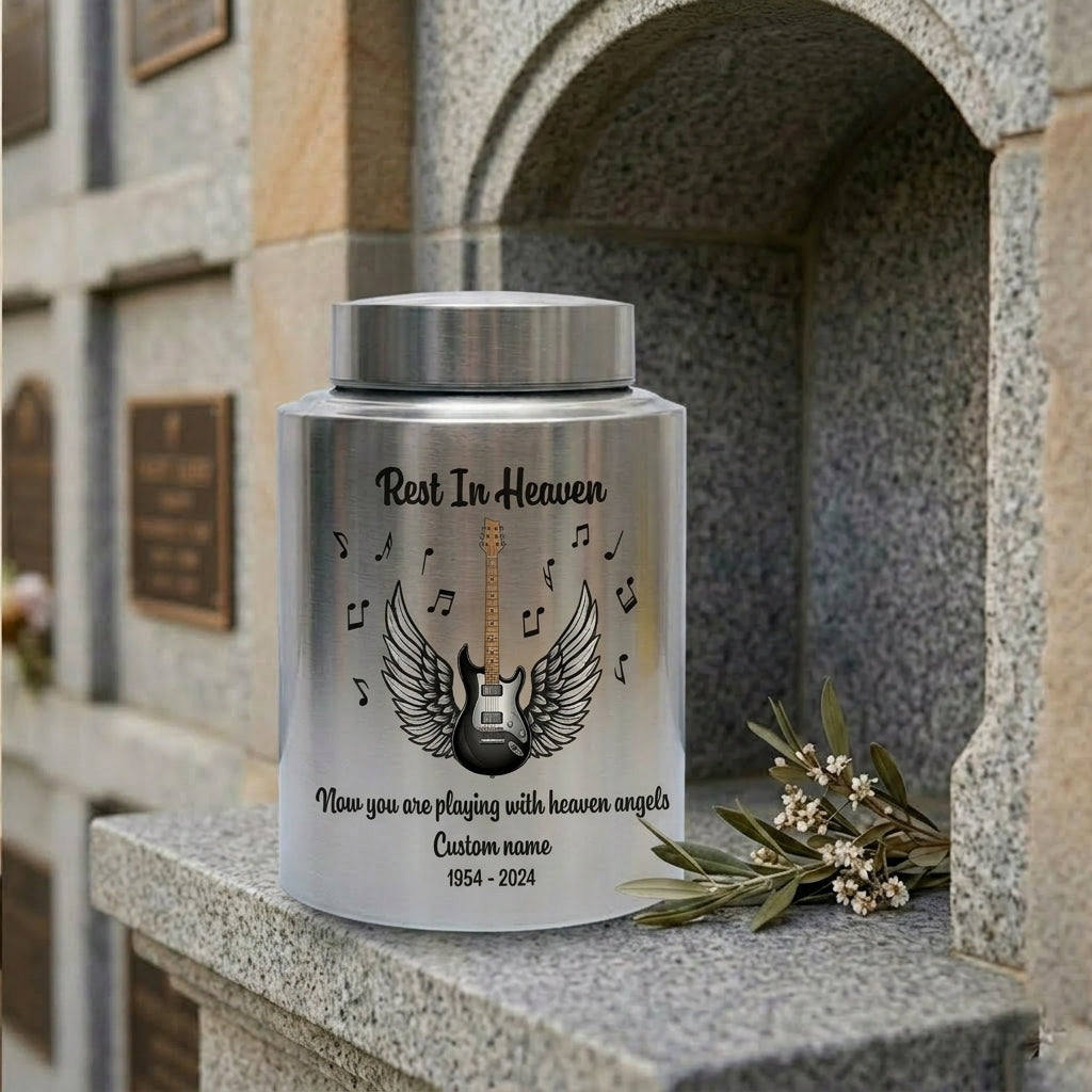Personalized Guitar Music Lovers Stainless Steel Funeral Cremation Vault For Musician Guitarist Adult Male Female Remains Small And Large Sizes Memorial Keepsake Urn, Memorial Gift, In Loving Memory - Image 7