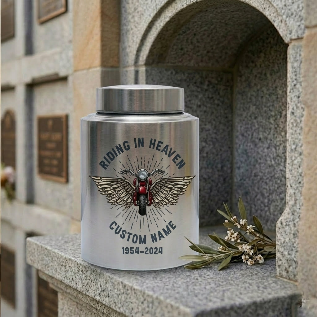 Personalized Motorcycle Cremation Urn Stainless Steel Riding In Heaven Biker Tribute for Dad Husband Two Sizes Black Gold Red Memorial Keepsake Urn, Memorial Gift, In Loving Memory - Image 7