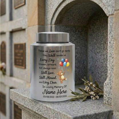 Personalized Angel Wings Heaven Bear Baby Loss Infant Stainless Steel Large Display Cremation Ashes Container For Child Boy Girl Bereavement Memorial Keepsake Urn, Memorial Gift, In Loving Memory - Image 7