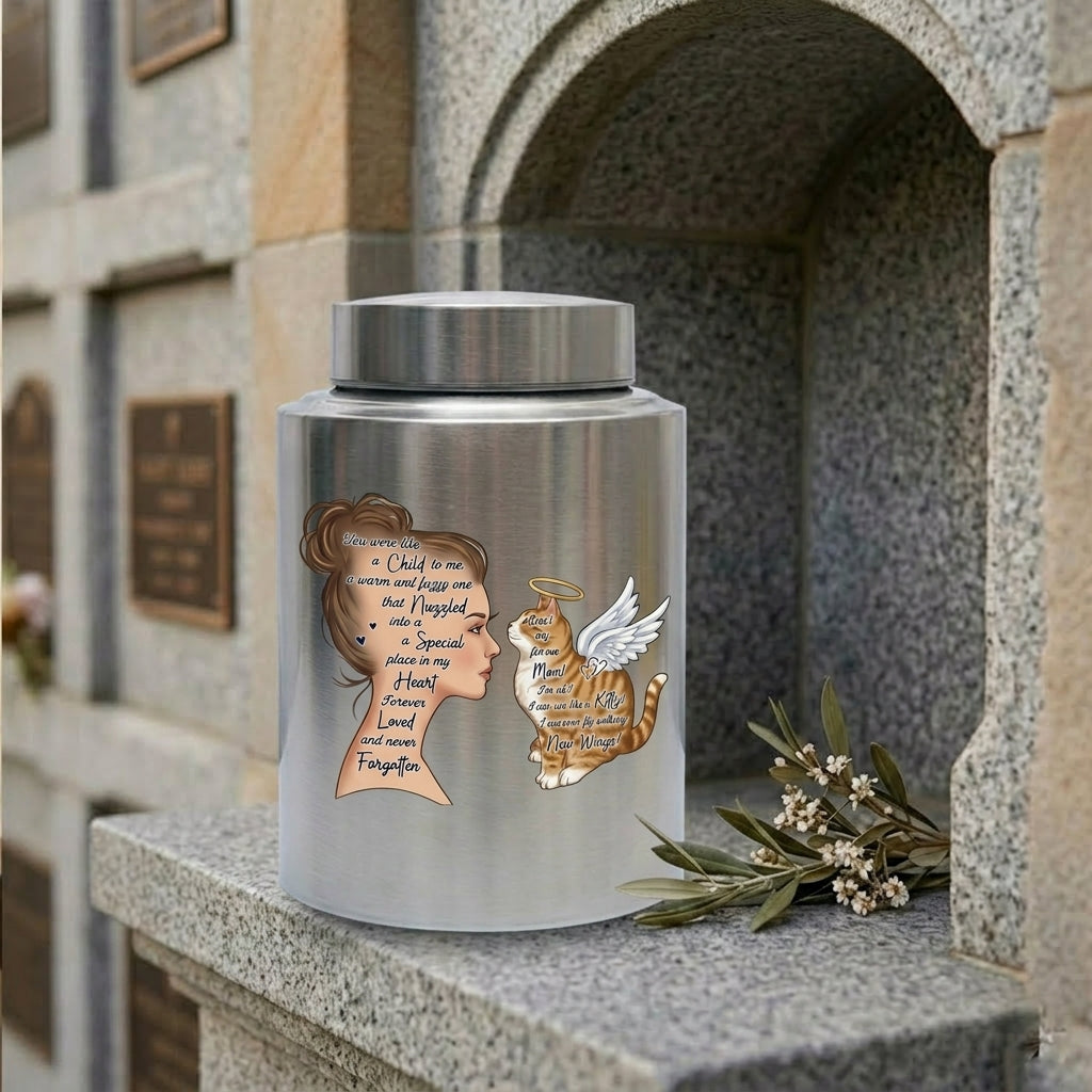 Angel Cat Silhouette Stainless Steel Decorative Cremation Urn For Cat Mom Dad Lovers Loss Of Pet Bereavement Sympathy Gift For Pet Owner Memorial Keepsake Urn, Memorial Gift, In Loving Memory - Image 7