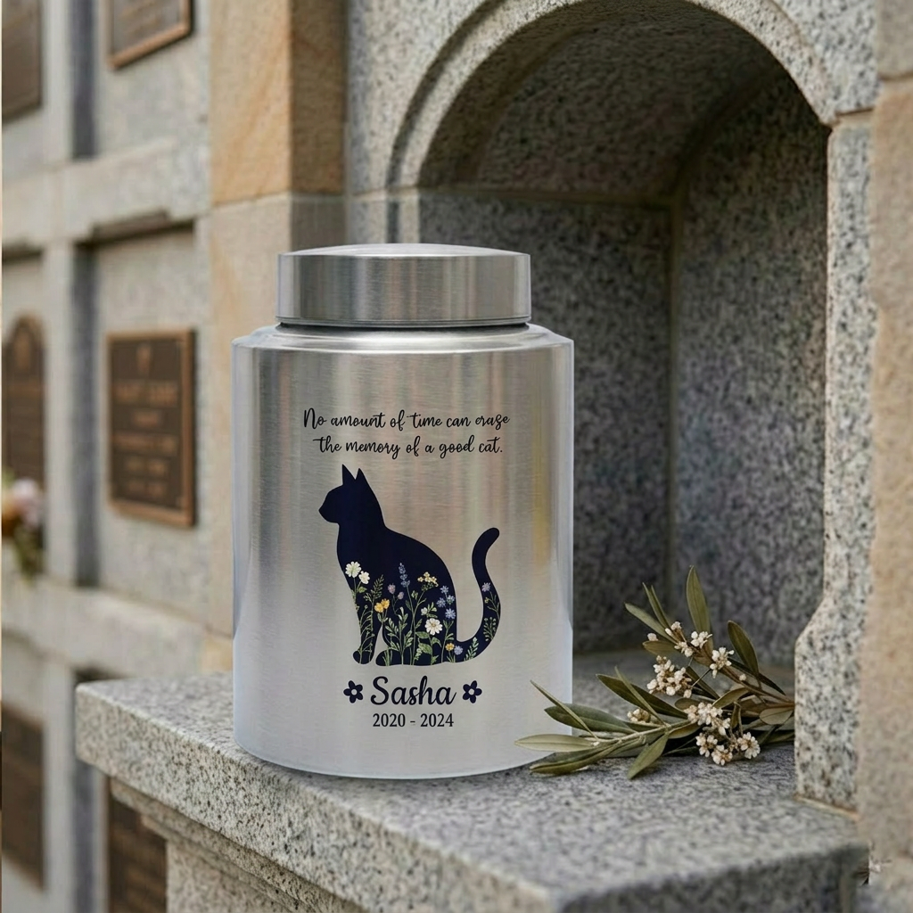 Personalized Cat Pet Memorial Stainless Steel Urns for Ashes Feline Loss of Pet Sympathy Bereavement Large Capacity UV Printed Memorial Keepsake Urn, Memorial Gift, In Loving Memory - Image 7