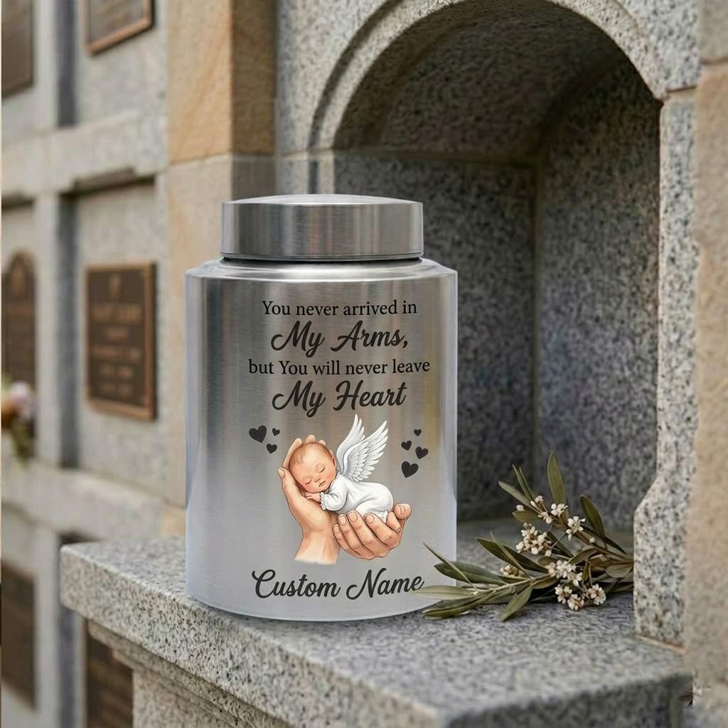 Personalized Baby in Hand Infant Loss Stainless Steel Large Cremation Urn for Boy Girl Stillborn Miscarriage Custom Name UV Printed Memorial Keepsake Urn, Memorial Gift, In Loving Memory - Image 7