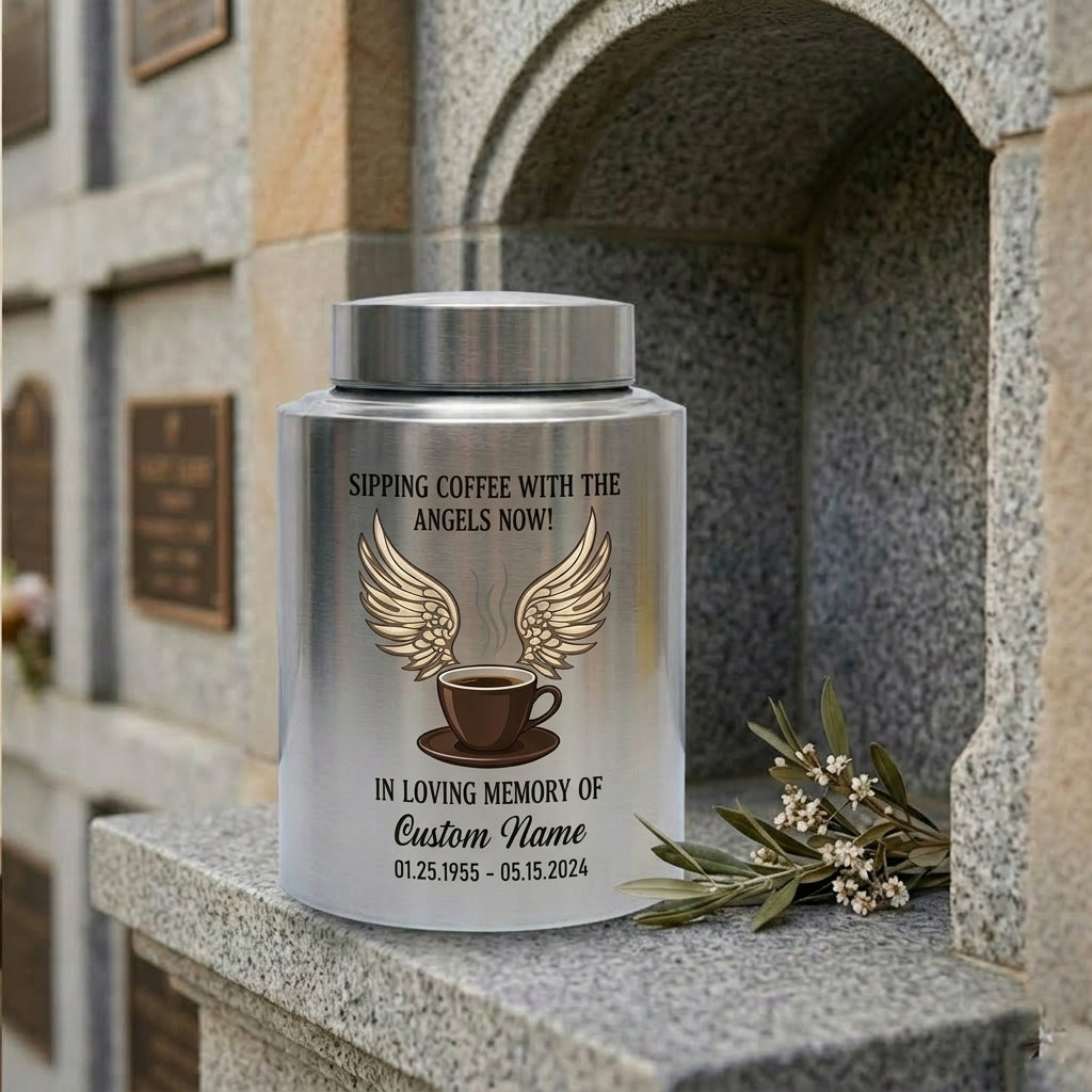 Personalized Coffee Theme Stainless Steel Cremation Urn for Ashes, Custom Name and Date Tribute for Coffee Lover, Large Size Options, Memorial Keepsake Urn, Memorial Gift, In Loving Memory - Image 7