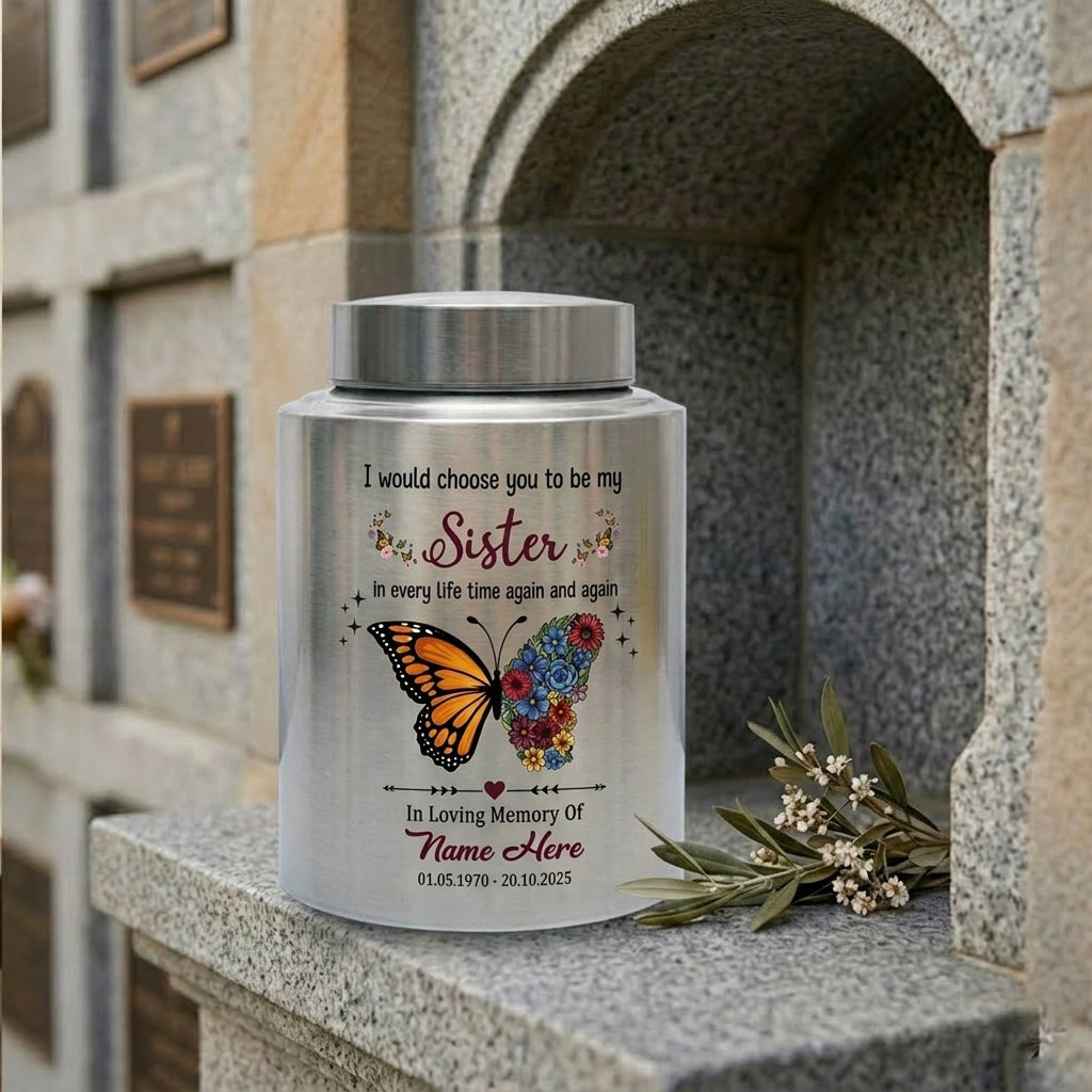 Personalized Sister Butterfly Floral UV Print Cremation Urn for Human Ashes, Loss of Sister or Bestie Bereavement Ash Holder Large, Memorial Keepsake Urn, Memorial Gift, In Loving Memory - Image 7