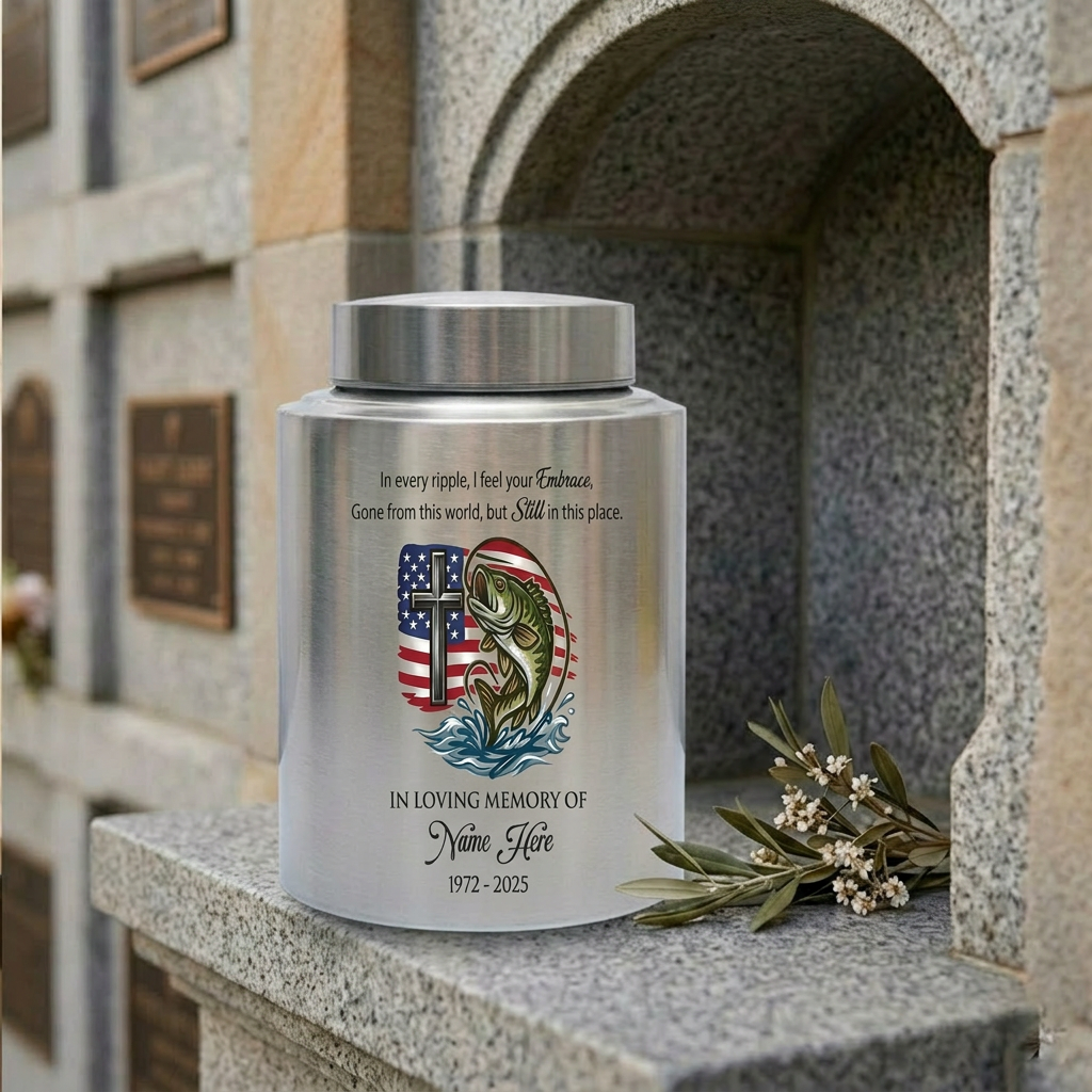 Personalized Bass Fishing Stainless Steel Cremation Urn for Human Ashes, Fisherman Dad Grandpa Loss Tribute, Silver Black Gold Red Options, Memorial Keepsake Urn, Memorial Gift, In Loving Memory - Image 7