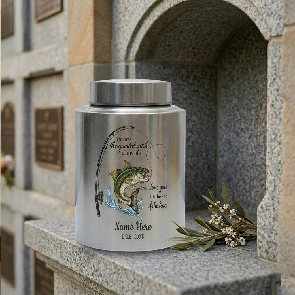 Personalized Bass Fishing Stainless Steel Large Urns For Human Ashes, Husband Fisherman Angler Tribute, Greatest Catch Of My Life, Memorial Keepsake Urn, Memorial Gift, In Loving Memory - Image 7