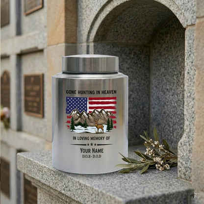 Personalized Deer Hunting Stainless Steel Gone Hunting in Heaven Outdoorsman Tribute Adult Ashes Holder for Dad Husband Hunter Large Urn Memorial Keepsake Urn, Memorial Gift, In Loving Memory - Image 7