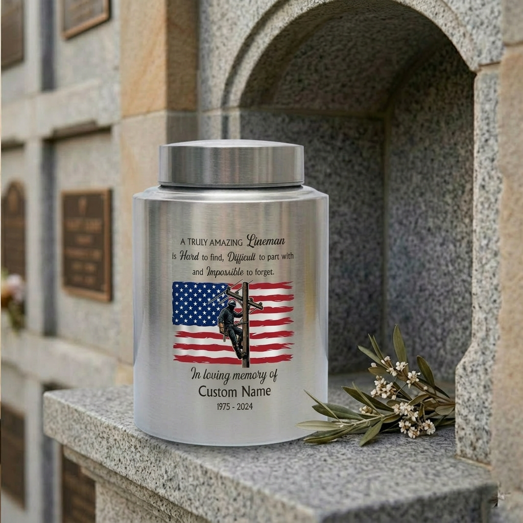 Personalized Lineman Electrician Stainless Steel Urn for Human Ashes Dad Husband Powerline Worker Tribute Custom Name Date UV Print Memorial Keepsake Urn, Memorial Gift, In Loving Memory - Image 7