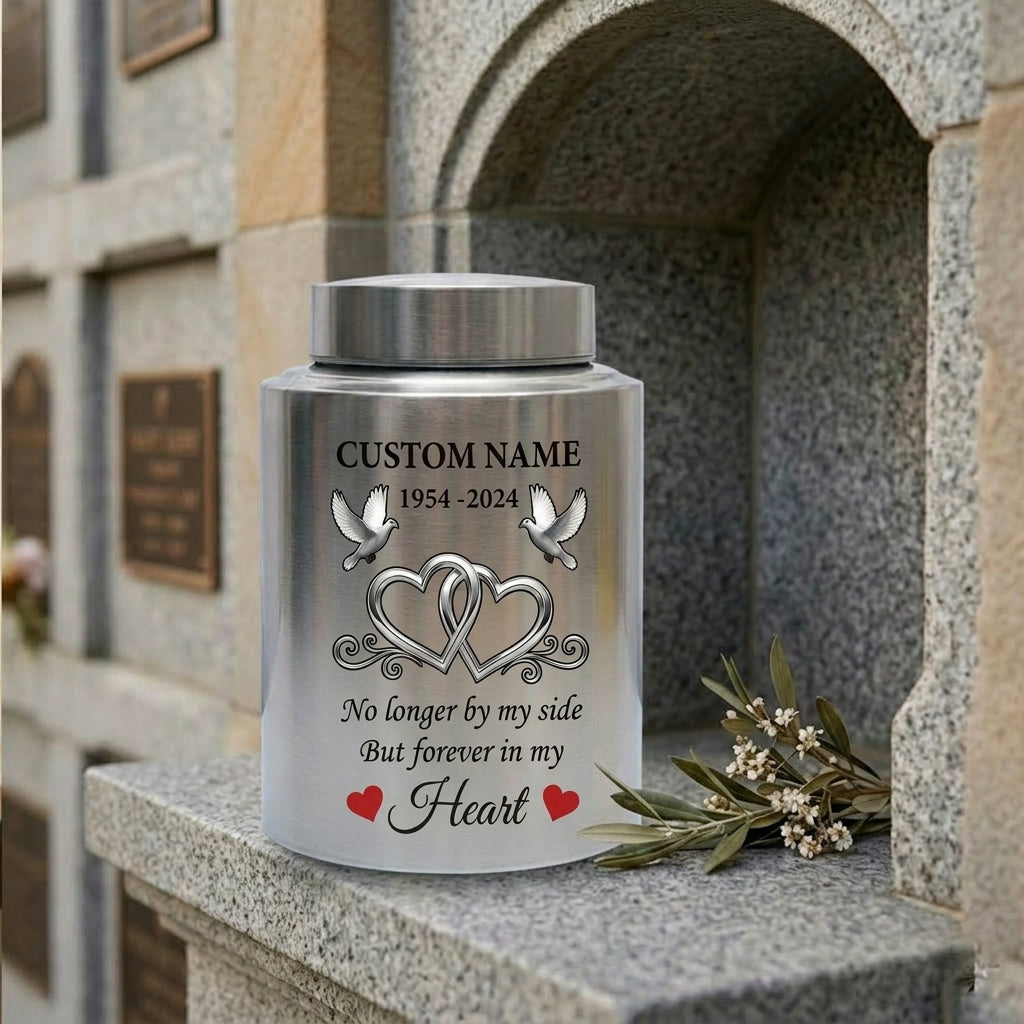 Personalized Infinity Love Doves Stainless Steel Cremation Urn for Adult Ashes, No Longer By My Side Quote, 5.9x3.9 or 7.5x5.1 inch, Memorial Keepsake Urn, Memorial Gift, In Loving Memory - Image 7