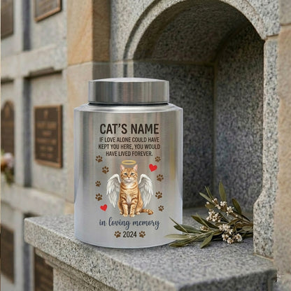 Personalized Angel Cat Silhouette Stainless Steel Pet Loss Bereavement Gift for Cat Mom Dad Custom Feline Remembrance Decor 5.9x3.9 or 7.5x5.1 in Memorial Keepsake Urn, Memorial Gift, In Loving Memory - Image 7