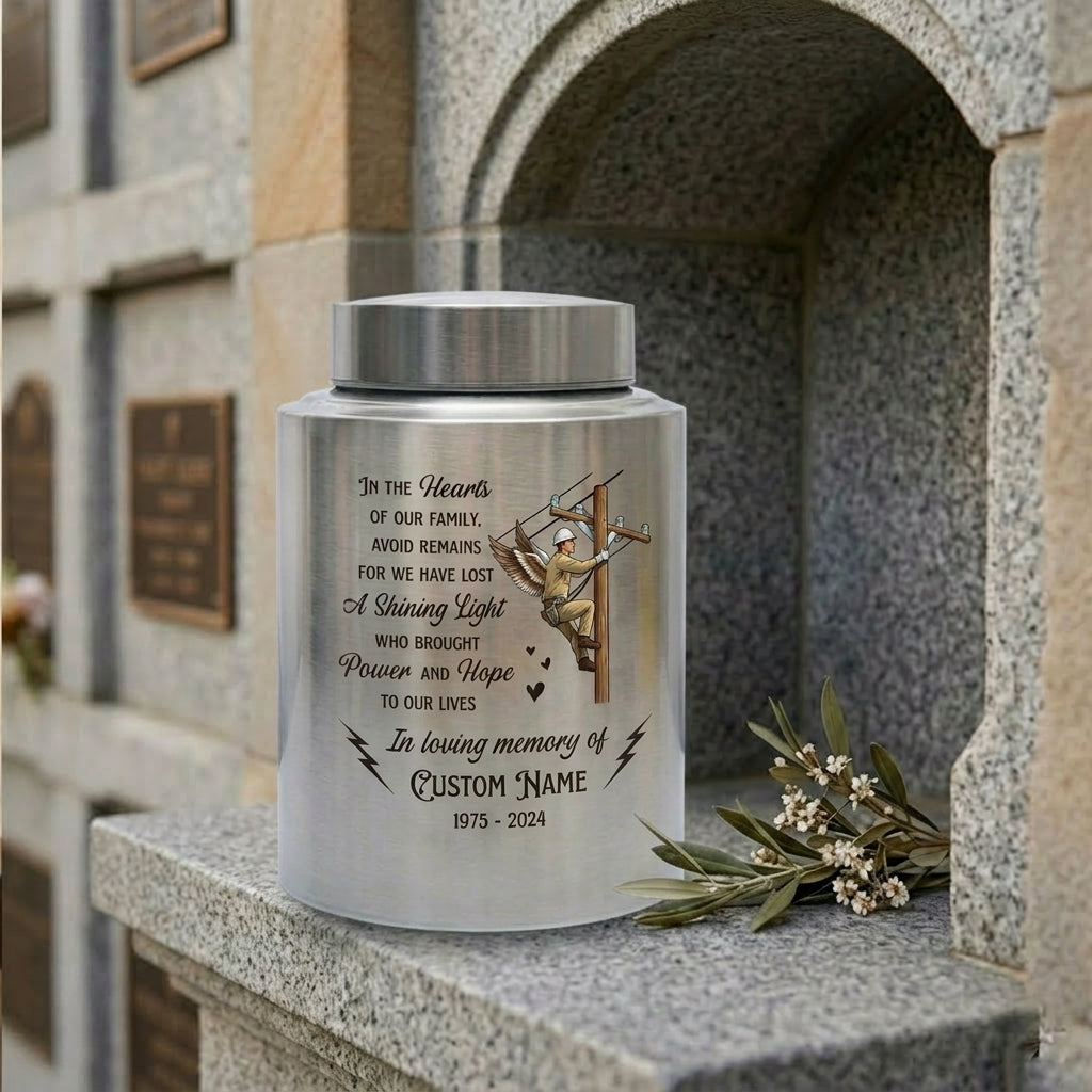 Personalized Lineman Electrician Stainless Steel Funeral Tribute For Dad Husband Colleague Human Ashes Decorative Container Silver Black Gold Memorial Keepsake Urn, Memorial Gift, In Loving Memory - Image 7