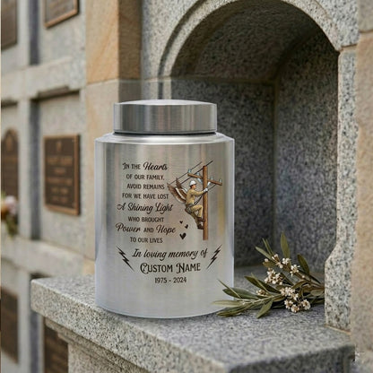 Personalized Lineman Electrician Stainless Steel Funeral Tribute For Dad Husband Colleague Human Ashes Decorative Container Silver Black Gold Memorial Keepsake Urn, Memorial Gift, In Loving Memory - Image 7