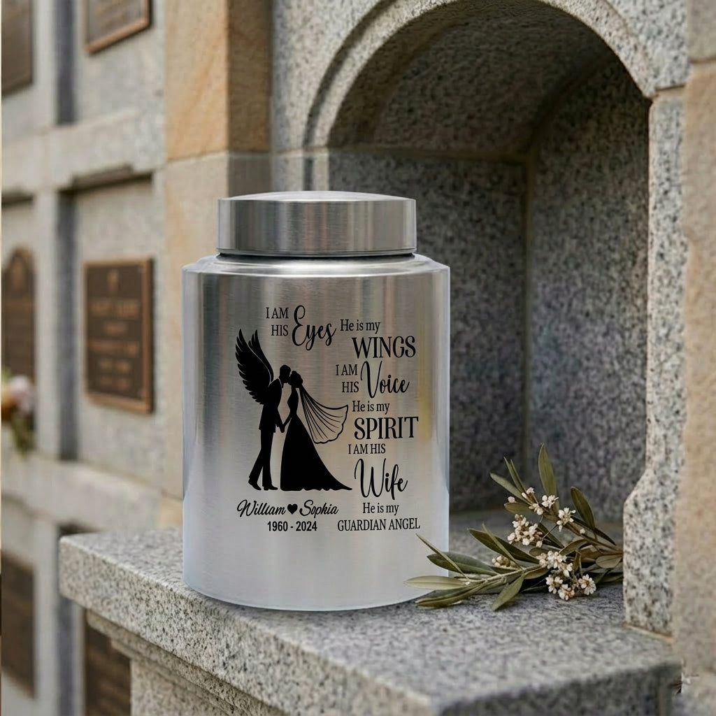 Personalized Couple in Heaven Stainless Steel Cremation Urn Loss of Husband Guardian Angel Keepsake for Widow Large or Small Ash Holder Memorial Keepsake Urn, Memorial Gift, In Loving Memory - Image 7