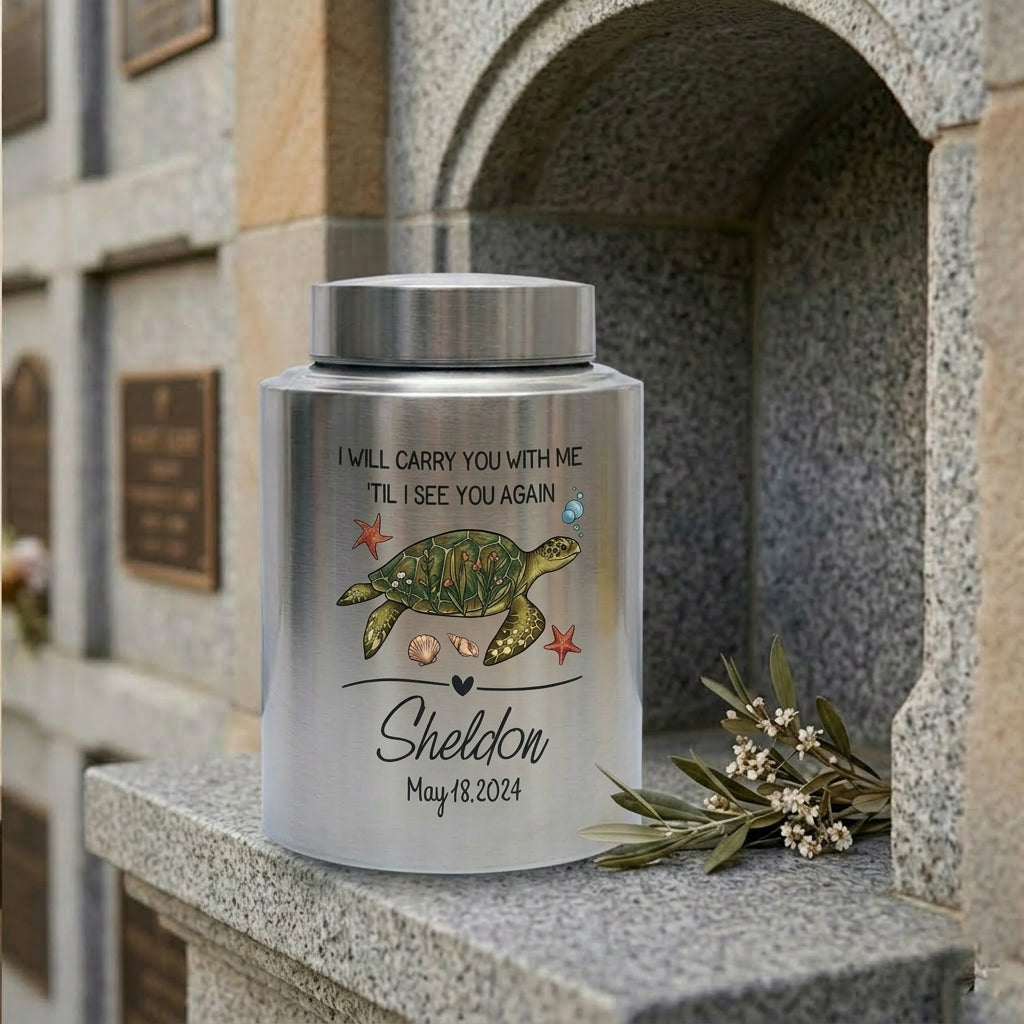 Personalized Turtle UV Printed Stainless Steel Cremation Urns For Ashes, Custom Pet Loss Remembrance Or Turtle Lover Bereavement Condolence, Memorial Keepsake Urn, Memorial Gift, In Loving Memory - Image 7