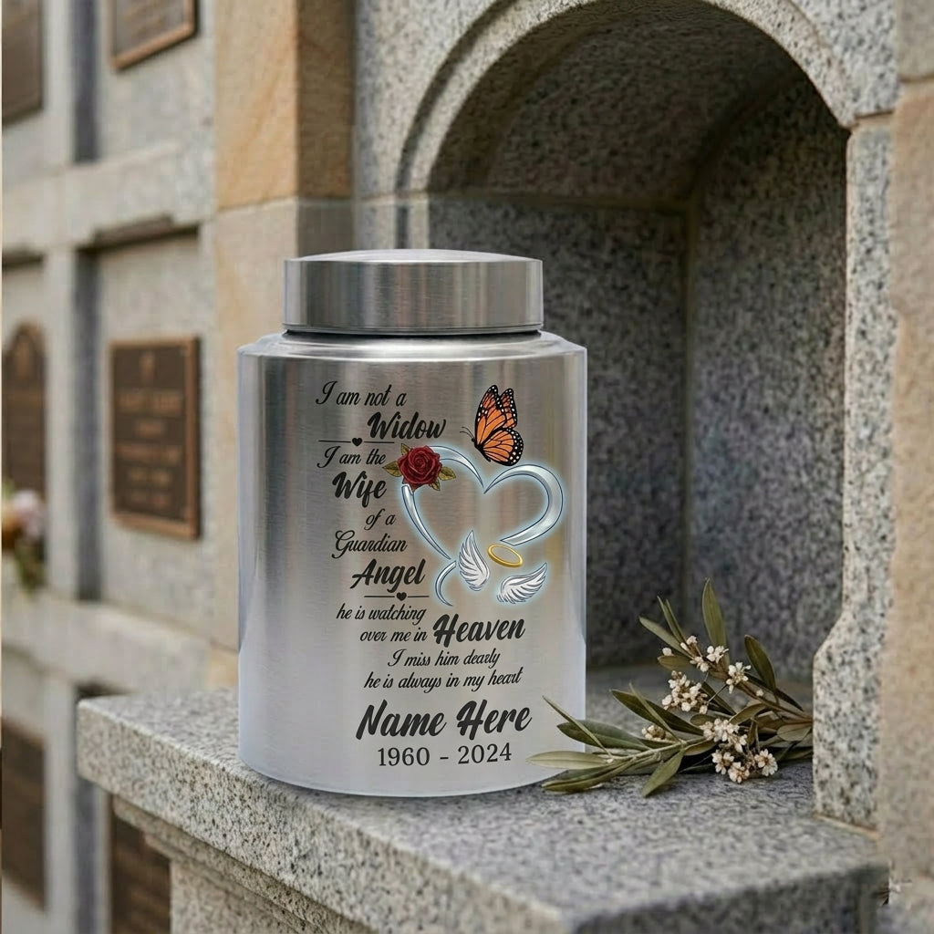 Personalized Guardian Angel Wings Heart Butterfly Rose Stainless Steel Loss of Husband Sympathy Widow Remembrance Decor 5.9x3.9in Memorial Keepsake Urn, Memorial Gift, In Loving Memory - Image 7
