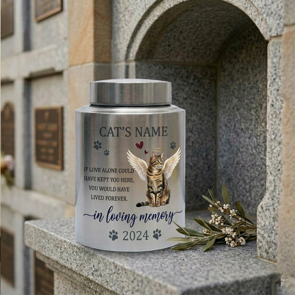Personalized Angel Cat Silhouette Stainless Steel Pet Loss Bereavement Gift for Cat Mom Dad Custom Feline Remembrance Decor 5.9x3.9 or 7.5x5.1 in Memorial Keepsake Urn, Memorial Gift, In Loving Memory - Image 7