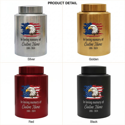 Personalized Eagle Cremation Urn for Human Ashes Adult Men Dad Veteran, UV Printed Metal Tribute Ash Container in Small 5.9in or Large 7.5in, Memorial Keepsake Urn, Memorial Gift, In Loving Memory - Image 8