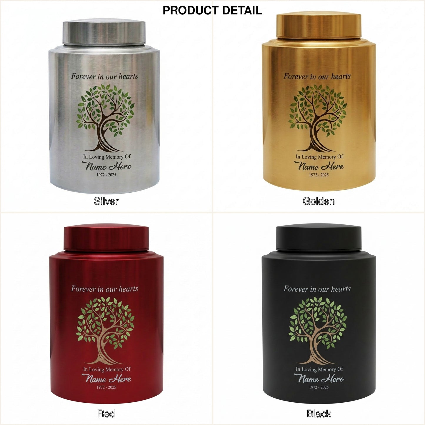 Personalized Tree of Life Stainless Steel Cremation Urn for Human Ashes Loss of Mother Father Remembrance Container Silver Black Gold Red Memorial Keepsake Urn, Memorial Gift, In Loving Memory - Image 8