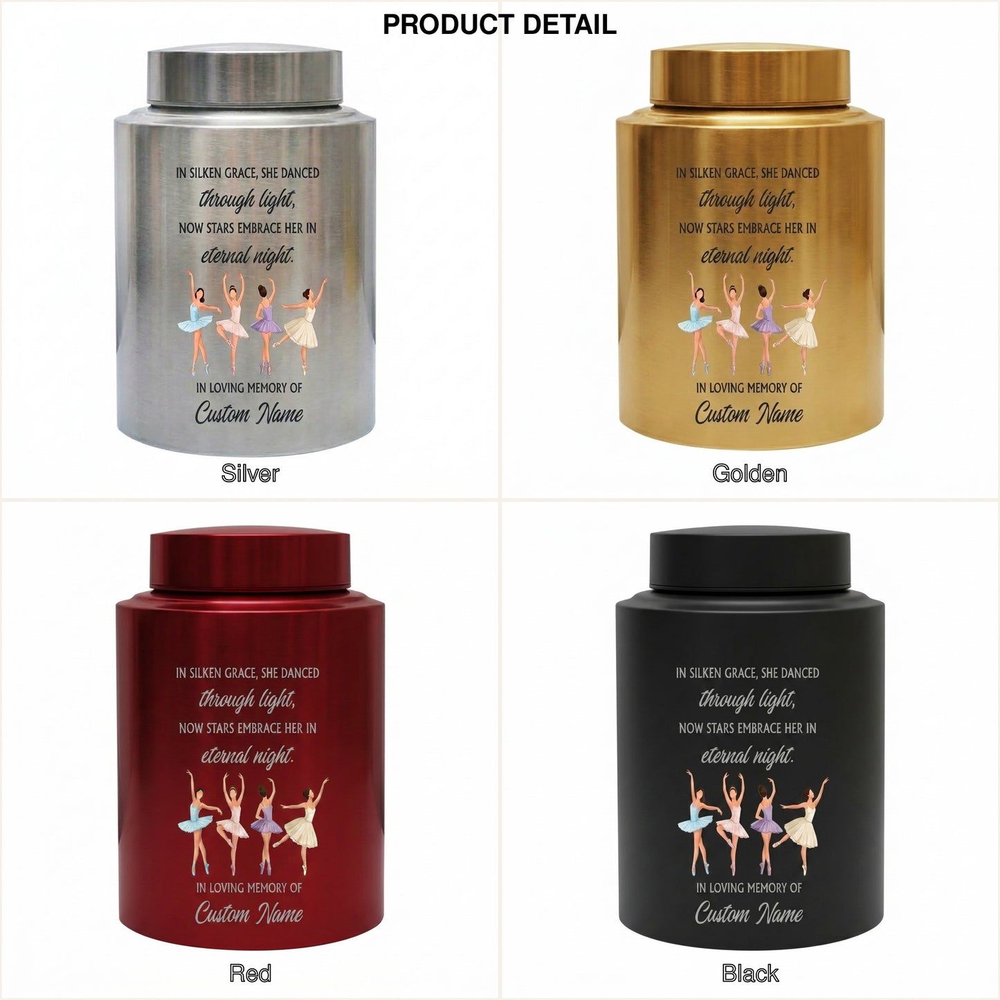 Personalized Ballet Ballerina Custom UV Printed Stainless Steel Female Dancer Loss Tribute Cremation Ashes Display 2 Sizes Small Large Memorial Keepsake Urn, Memorial Gift, In Loving Memory - Image 8