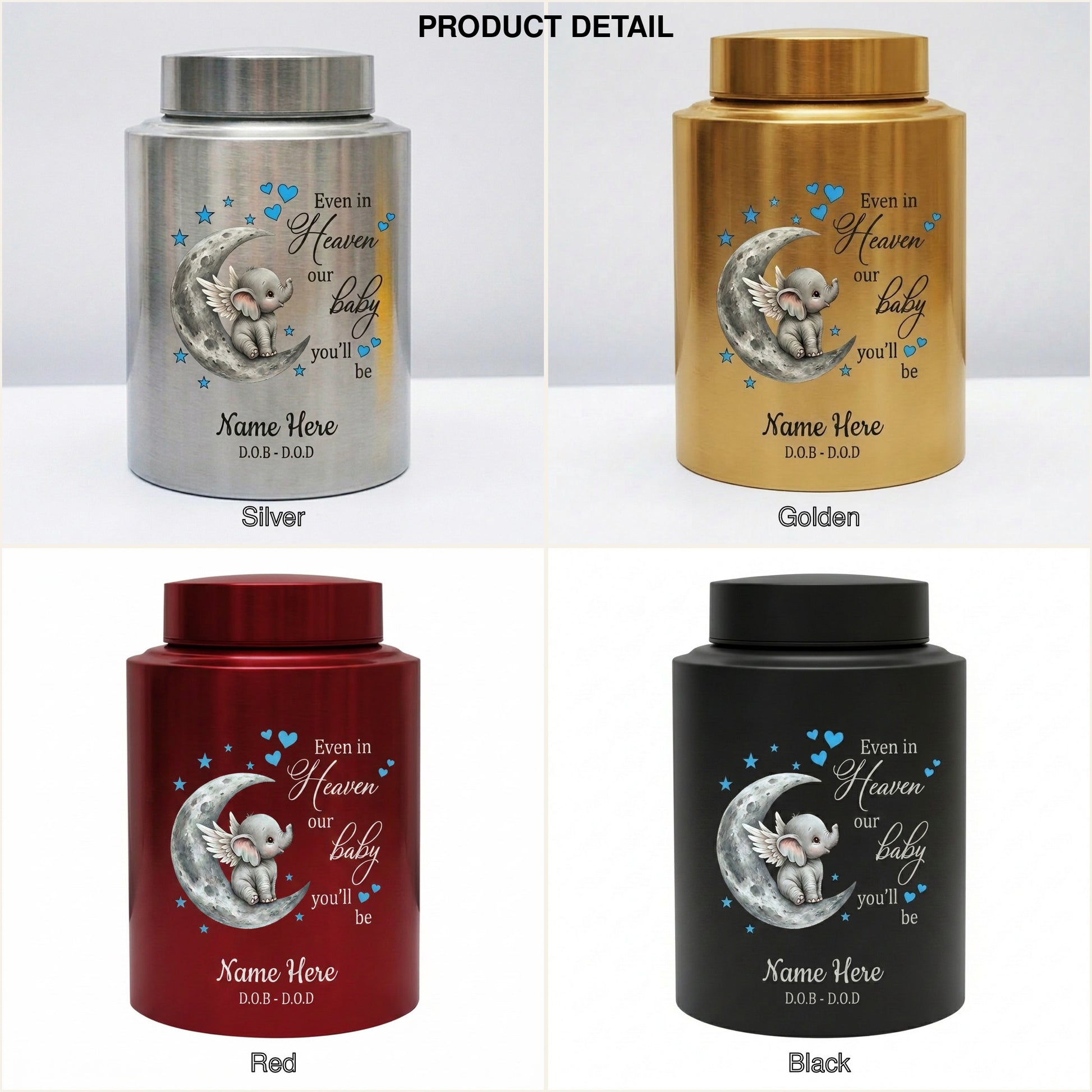 Personalized Baby Loss Infant Bereavement Stainless Steel Urn, Even In Heaven Our Baby You'll Be Quote, 4 Colors Silver Black Gold Red, Memorial Keepsake Urn, Memorial Gift, In Loving Memory - Image 8
