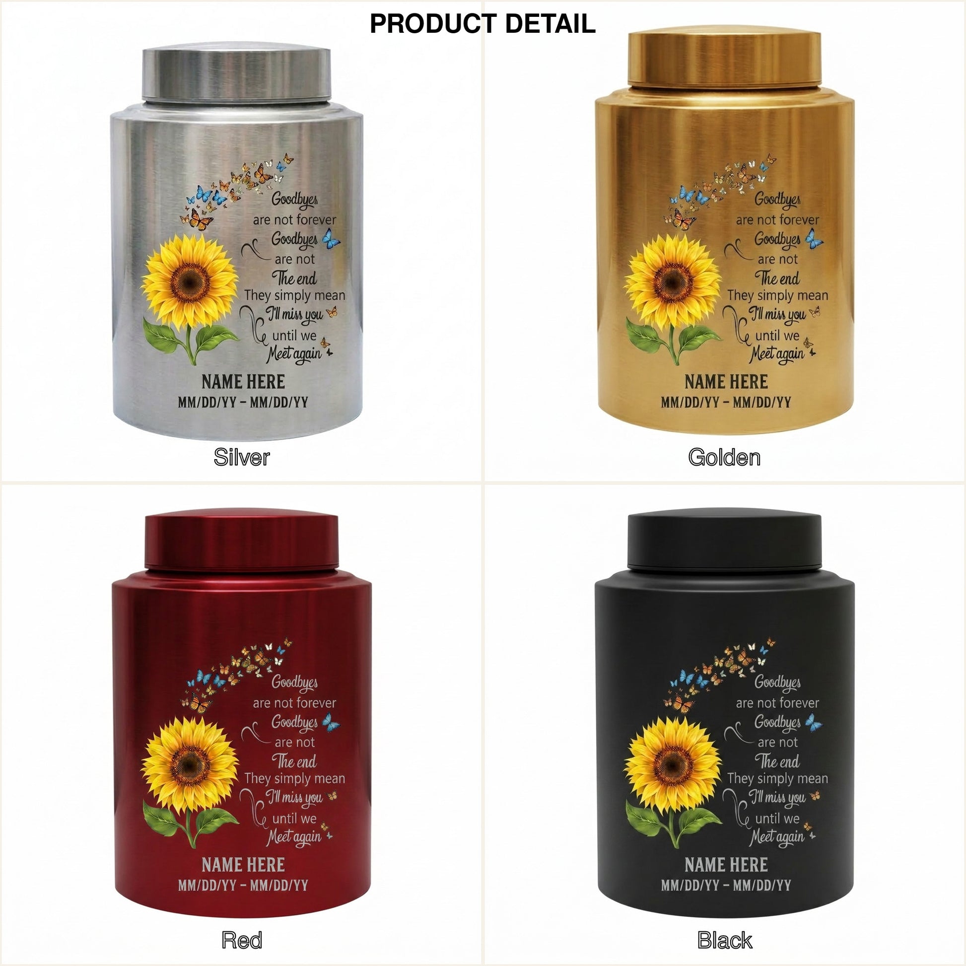 Personalized Flying Butterflies Sunflower Stainless Steel Urn for Human Ashes, Funeral Bereavement Condolence Gift Goodbyes Are Not Forever, Memorial Keepsake Urn, Memorial Gift, In Loving Memory - Image 8