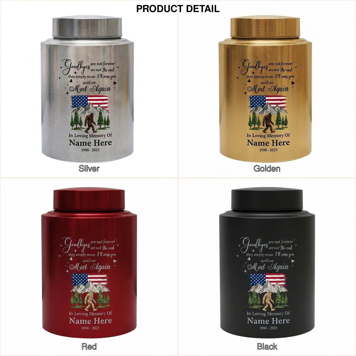 Personalized Bigfoot Sasquatch Stainless Steel Urn for Adult Human Ashes, Goodbyes Are Not Forever Quote Sympathy Bereavement Small Large Memorial Keepsake Urn, Memorial Gift, In Loving Memory - Image 8