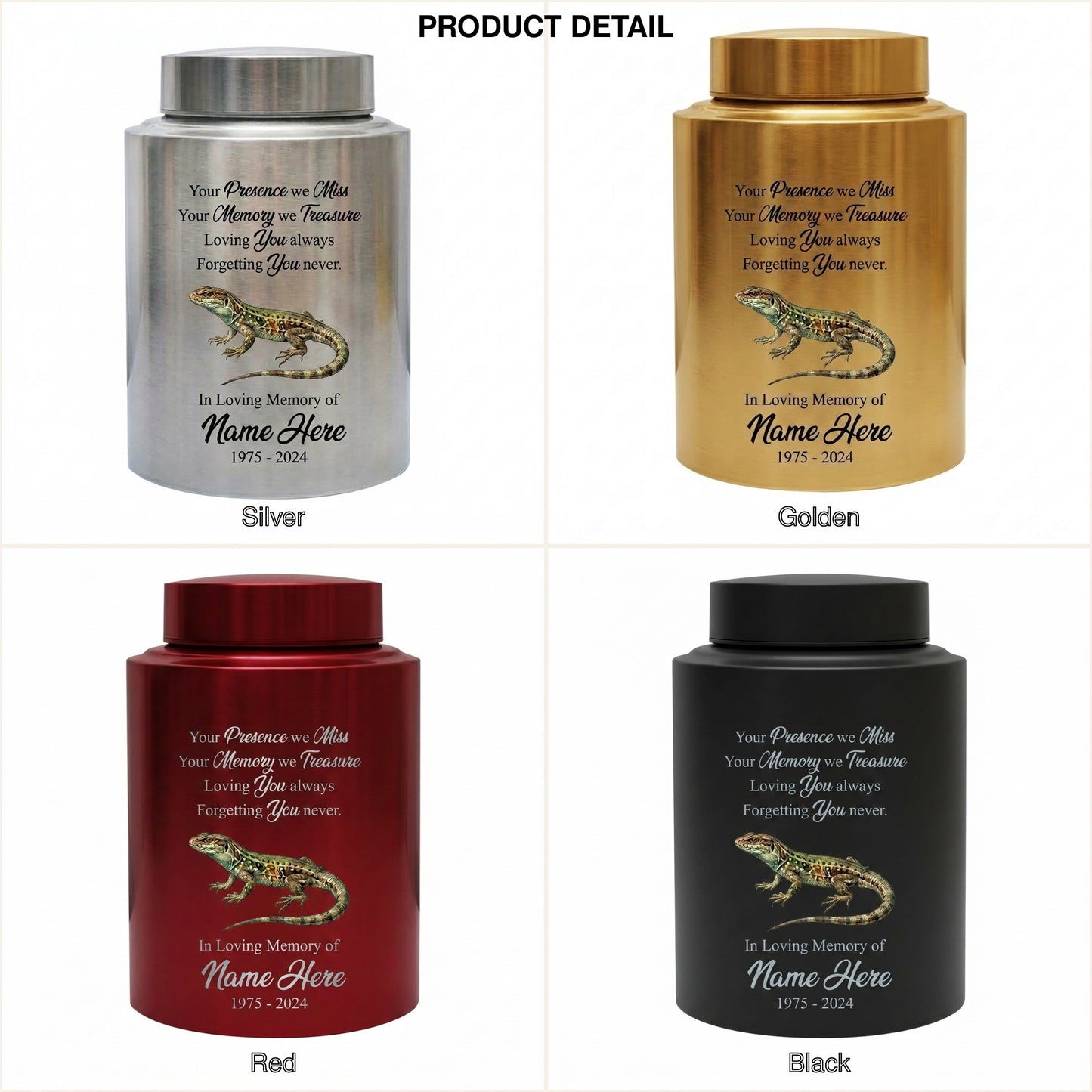 Personalized Iguana Lizard Gecko UV Printed Stainless Steel Remembrance Ash Urn for Adult Child Pet Reptile Lover Silver Black Gold Memorial Keepsake Urn, Memorial Gift, In Loving Memory - Image 8