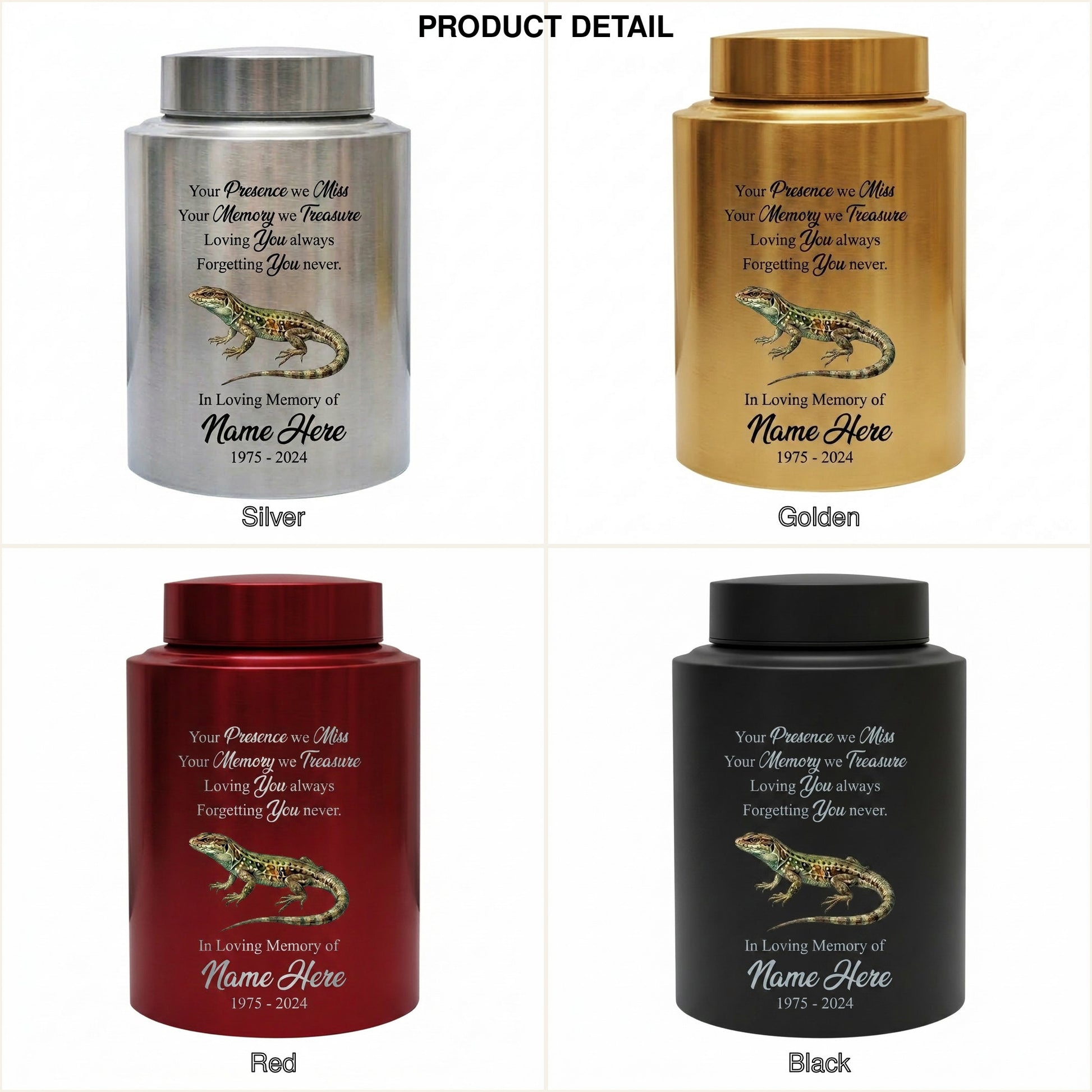 Personalized Iguana Lizard Gecko UV Printed Stainless Steel Remembrance Ash Urn for Adult Child Pet Reptile Lover Silver Black Gold Memorial Keepsake Urn, Memorial Gift, In Loving Memory - Image 8