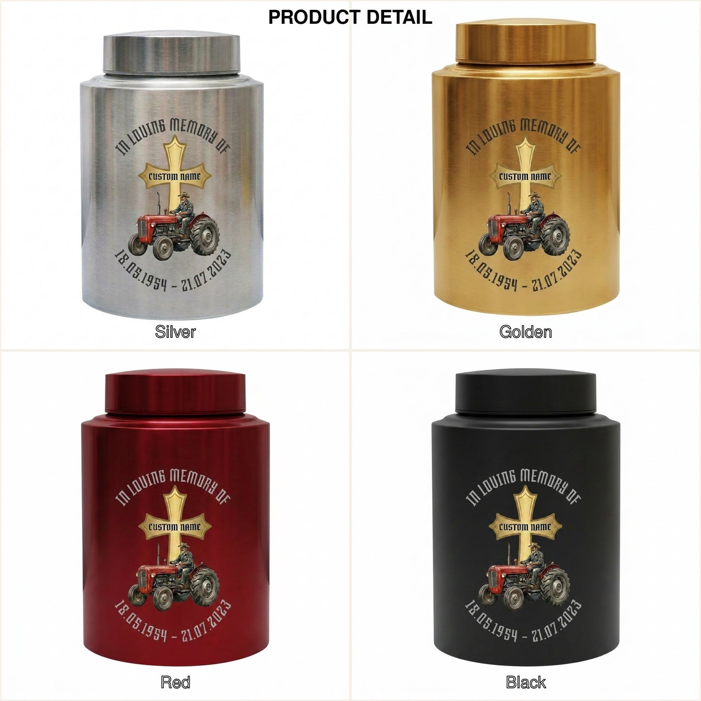 Personalized Farmer Tractor Gothic Cross Stainless Steel Urn for Human Ashes Loss of Father Grandfather Husband Decorative 5.9x3.9 7.5x5.1 Memorial Keepsake Urn, Memorial Gift, In Loving Memory - Image 8